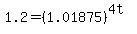1.2+=+%281.01875%29%5E%284t%29
