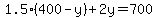 1.5%28400-y%29%2B2y=700