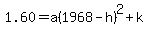 1.60+=+a%281968+-+h%29%5E2+%2B+k