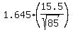 1.645%2815.5%2Fsqrt%2885%29%29%29