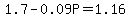 1.7-0.09P=1.16