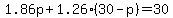 1.86p%2B1.26%2830-p%29=30