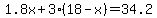 1.8x%2B3%2818-x%29=34.2