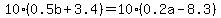 10%280.5b%2B3.4%29=10%280.2a-8.3%29