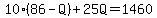 10%2886-Q%29%2B25Q=1460