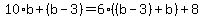 10%2Ab+%2B+%28b+-+3%29+=+6%2A%28%28b+-+3%29+%2B+b%29+%2B+8