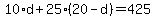 10%2Ad%2B25%2820-d%29=425