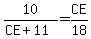 10%2F%28CE+%2B+11%29+=+CE%2F18