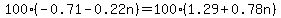 100%28-0.71-0.22n%29=100%281.29%2B0.78n%29