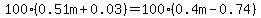 100%280.51m%2B0.03%29=100%280.4m-0.74%29
