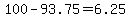 100-93.75=6.25