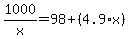1000%2Fx+=+98%2B%284.9%2Ax%29+