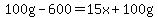 100g-600=15x%2B100g