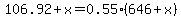 106.92%2Bx=0.55%28646%2Bx%29