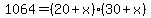 1064=%2820%2Bx%29%2830%2Bx%29