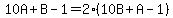 10A%2BB-1=2%2810B%2BA-1%29