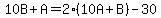 10B%2BA=2%2810A%2BB%29-30