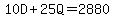 10D+%2B+25Q+=+2880