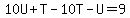 10U%2BT-10T-U=9