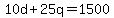 10d+%2B+25q+=+1500