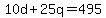 10d+%2B+25q+=+495