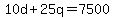 10d+%2B+25q+=+7500