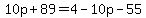 10p%2B89=4-10p-55