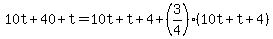 10t%2B40%2Bt=10t%2Bt%2B4%2B%283%2F4%29%2810t%2Bt%2B4%29