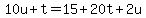 10u%2Bt=15%2B20t%2B2u