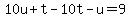 10u%2Bt-10t-u=9