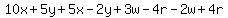 10x%2B5y%2B5x-2y%2B3w-4r-2w%2B4r