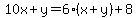 10x%2By=6%28x%2By%29%2B8