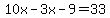 10x-3x-9=33