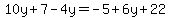 10y%2B7-4y=-5%2B6y%2B22