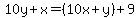 10y%2Bx=%2810x%2By%29%2B9