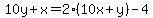 10y%2Bx=2%2810x%2By%29-4