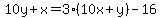 10y%2Bx=3%2A%2810x%2By%29-16
