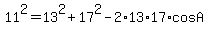 11%5E2+=+13%5E2+%2B+17%5E2+-+2%2A13%2A17%2AcosA