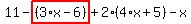 11-highlight_red%28+%283%2Ax-6%29+%29%2B2%2A%284%2Ax%2B5%29-x