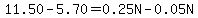 11.50-5.70=0.25N-0.05N
