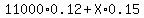 11000%2A0.12+%2B+X%2A0.15