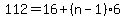 112=16%2B%28n-1%29%2A6