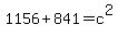 1156+%2B+841+=+c%5E2