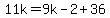 11k=9k-2%2B36