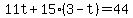 11t%2B15%283-t%29=44