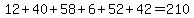 12%2B40%2B58%2B6%2B52%2B42=210