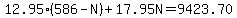 12.95%28586-N%29%2B17.95N=9423.70