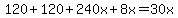 120%2B120%2B240x%2B8x=30x