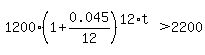 1200%281+%2B+0.045%2F12%29%5E%2812%2At%29%3E2200