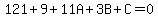 121%2B9%2B11A%2B3B%2BC=0